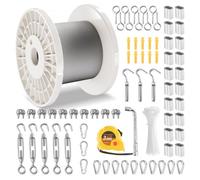 VEVOR Câble Acier Inoxydable, 3,18 mm x 30,5 m, Câble Métallique Inox Tressé 7x7 Qualité Aéronautique avec Accessoires, Résistance Rupture 7,1 kN, pour Garde-corps, Rampe Escalier, Clôture, Extérieur