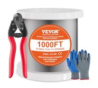 VEVOR Câble Acier Inoxydable, 3,18 mm x 305 m, Câble Métallique Inox 316 Tressé 7x7 Qualité Aéronautique Marine avec Coupe-fil, Gants, Résistance de Rupture 7,1 kN, pour Garde-corps, Clôture, Rampe