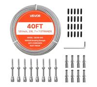 VEVOR Câble Acier Inoxydable 3,2 mm x 12,2 m Cable Inox 316 Kit Fil Tressé Inox pour Garde-corps de Terrasse, Treillis Jardin, Suspension Guirlandes Lumineuses, Résistance à Rupture 7,1 kN, 7x7 Brins