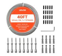 VEVOR Câble Acier Inoxydable 3,2 mm x 12,2 m Cable Inox 316 Kit Fil Tressé Inox pour Garde-corps de Terrasse, Treillis Jardin, Suspension Guirlandes Lumineuses, Résistance à Rupture 7,1 kN, 7x7 Brins