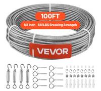 VEVOR Câble Acier Inoxydable 3,2 mm x 30,5 m Cable Inox 304 Kit Fil Tressé Inox Enduit PVC pour Garde-corps Terrasse, Treillis de Jardin, Guirlandes Lumineuses, Résistance à Rupture 2,94 kN, 7x7 Brins