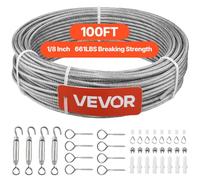 VEVOR Câble Acier Inoxydable 3,2 mm x 30,5 m Cable Inox 304 Kit Fil Tressé Inox Enduit PVC pour Garde-corps Terrasse, Treillis de Jardin, Guirlandes Lumineuses, Résistance à Rupture 2,94 kN, 7x7 Brins