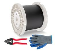 VEVOR Câble Acier Inoxydable, 3,18 mm x 152,4 m, Câble Métallique Inox 316 Tressé 7x7 Qualité Aéronautique Marine avec Coupe-fil, Gants, Résistance de Rupture 7,1 kN, pour Garde-corps, Clôture, Rampe