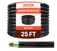 VEVOR Câble d'alimentation 6 AWG 3 Conducteurs Rallonge Électrique Robuste SOOW 600 V, Longueur 7,62 m, Gaine Caoutchouc CPE, Conducteur en Fil Fin de Cuivre, Cordon Électrique pour Besoins d'urgence