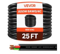 VEVOR Câble d'alimentation 6 AWG 4 Conducteurs Rallonge Électrique Robuste SOOW 600 V, Longueur 7,62 m, Gaine Caoutchouc CPE, Conducteur en Fil Fin de Cuivre, Cordon Électrique pour Besoins d'urgence