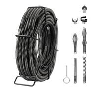 VEVOR Câble de nettoyage de canalisations, 20 m x 16 mm, câble de tarière de vidange d'égout noyau creux sectionnel professionnel, 7 coupeurs pour tuyaux 20-100 mm pour évier, siphon de sol, toilettes