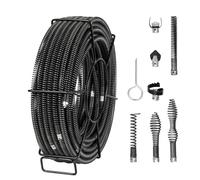 VEVOR Câble de nettoyage de canalisations, 30 m x 16 mm, câble de tarière de vidange d'égout noyau creux sectionnel professionnel, 7 coupeurs pour tuyaux 20-100 mm pour évier, siphon de sol, toilettes