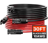 VEVOR Câble solaire de 9,14 m, jeu de 2 rallonges, câble 10AWG avec connecteurs étanches femelle & mâle, câble PV noir + rouge
