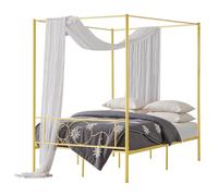 VEVOR Cadre de Lit à Baldaquin Full Size, Cadre à 4 Colonnes avec Tête de Lit en Métal, Support à Lattes en Acier Robuste, avec Espace de Rangement sous Lit, Pas Besoin de Sommier à Ressorts, Doré