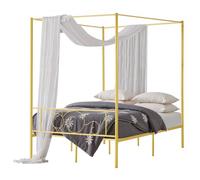 VEVOR Cadre de Lit à Baldaquin Full Size, Cadre à 4 Colonnes avec Tête de Lit en Métal, Support à Lattes en Acier Robuste, avec Espace de Rangement sous Lit, Pas Besoin de Sommier à Ressorts, Doré