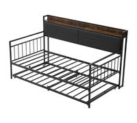 VEVOR Cadre de Lit de Jour Jumeau en Métal Robuste, Lit Gigogne Jumeau sans Matelas, avec Roues, Station de Charge et Support à Lattes Métalliques, pour Repos Couchage, Salon, Chambre d'amis