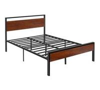 VEVOR Cadre de Lit Double Full Size, Sommier Plateforme en Métal Noir, Espace de 31 cm, avec Tête et Pied en Bois Brun Rétro, Grand Espace de Rangement sous Le Lit, Antidérapant et Silencieux