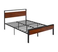 VEVOR Cadre de Lit Double Full Size, Sommier Plateforme en Métal Noir, Espace de 31 cm, avec Tête et Pied en Bois Brun Rétro, Grand Espace de Rangement sous Le Lit, Antidérapant et Silencieux