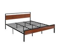 VEVOR Cadre de Lit King Size, Sommier Plateforme en Métal Noir, Espace de 31 cm, avec Tête et Pied en Bois Brun Rétro, Grand Espace de Rangement sous Le Lit, Antidérapant et Silencieux, Chambre