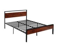 VEVOR Cadre de Lit Queen Size, Sommier Plateforme en Métal Noir, Espace de 31 cm, avec Tête et Pied en Bois Brun Rétro, Grand Espace de Rangement sous le Lit, Antidérapant et Silencieux, Chambre