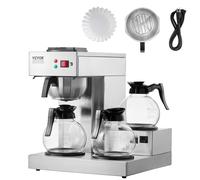 VEVOR Cafetière Filtre Commerciale 12 Tasses avec 3 Carafes en Verre 3 Réchauds