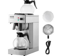 VEVOR Cafetière filtre commerciale Cafetière 12 tasses, Cafetière avec 2 carafes en verre & 2 chauffe-plats, Cafetière à verser en inox pour restaurant bureau café