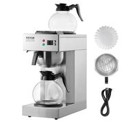 VEVOR Cafetière Filtre Commerciale Capacité 12 Tasses, Machine à Café Filtre Électrique, avec 2 Carafes en Verre et 2 Plaques Chauffantes, en Acier Inoxydable pour Restaurant, Bureau, Café, Maison