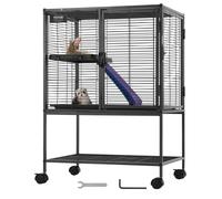 VEVOR Cage à furet 2 niveaux 61x44x86,5 cm métal roulante avec rampe et plateau Noir