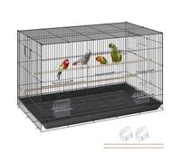 VEVOR Cage à Oiseau, 76x46x45,5 cm Cage à Oiseaux en Métal avec Poignée Latérale Portable Porte Sécurisée Plateau Détachable Perchoirs Mangeoires pour Petits Oiseaux Perruches Calopsittes Perroquets