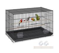 VEVOR Cage à Oiseau, 76x46x45,5 cm Cage à Oiseaux en Métal avec Poignée Latérale Portable Porte Sécurisée Plateau Détachable Perchoirs Mangeoires pour Petits Oiseaux Perruches Calopsittes Perroquets