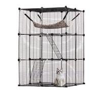 VEVOR Cage Chat 3 Niveaux, Grand Enclos Chats en Fil Métallique Modulable Amovible à Monter, avec 2 Échelles, Grand Hamac, Espace d'Exercice Extérieur Intérieur pour Petits Animaux, 711x711x1041 mm