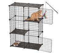 VEVOR Cage Chat Intérieur 3 Niveaux 71,1x35,5x104,1 cm Enclos Chat Noir, pour 1 à 2 Chats, Lapins, Furets, Petits Animaux de Compagnie, Espace Jeu Modulable, avec Fil Métal, Connecteurs Renforcés