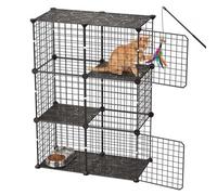 VEVOR Cage Chat Intérieur 3 Niveaux 71,1x35,5x104,1 cm Enclos Chat Noir, pour 1 à 2 Chats, Lapins, Furets, Petits Animaux de Compagnie, Espace Jeu Modulable, avec Fil Métal, Connecteurs Renforcés