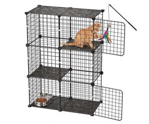 VEVOR Cage Chat Intérieur 3 Niveaux 71,1x35,5x104,1 cm Enclos Chat Noir, pour 1 à 2 Chats, Lapins, Furets, Petits Animaux de Compagnie, Espace Jeu Modulable, avec Fil Métal, Connecteurs Renforcés