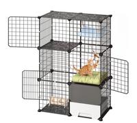 VEVOR Cage Chat Intérieur 3 Niveaux 71,1x45,5x104,1 cm Enclos Chat Noir, pour 1 à 2 Chats, Petits Animaux Compagnie, Grand Espace Jeu Modulable, avec Fil Métal, Bac à Litière, Connecteurs Renforcés