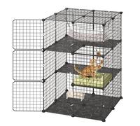 VEVOR Cage Chat Intérieur 3 Niveaux 71,1x71,1x104,1 cm Enclos Chat Noir, pour 1 à 2 Chats, Petits Animaux de Compagnie, Grand Espace de Jeu Modulable, avec Fil Métal, Hamac, Connecteurs Renforcés