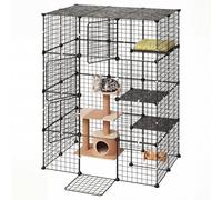 VEVOR Cage Chat Intérieur 4 Niveaux 104,1x71,1x139,7 cm Enclos Chat Noir, pour 1 à 2 Chats, Petits Animaux de Compagnie, Grand Espace de Jeu Modulable, avec Fil Métal, 4 Portes, Connecteurs Renforcés