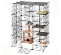 VEVOR Cage Chat Intérieur 4 Niveaux 104,1x71,1x139,7cm Enclos Chat Noir | pour 1 à 2 Chats, Petits Animaux de Compagnie, Grand Espace de Jeu Modulable avec Fil Métal, 4 Portes, Connecteurs Renforcés