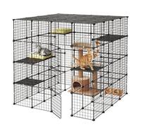 VEVOR Cage Chat Intérieur 4 Niveaux 139,7x139,7x139,7 cm Enclos Chat Noir, pour 2 à 3 Chats, Petits Animaux de Compagnie, Grand Espace Jeu Modulable, avec Fil Métal, 3 Portes, Connecteurs Renforcés