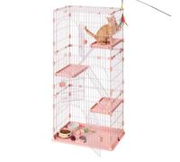 VEVOR Cage Chat Intérieur 4 Niveaux 84x60,5x163,5 cm Enclos Chat Rose, pour 1 à 2 Chats, Lapins, Furets, Petits Animaux Compagnie, Espace Jeu Modulable, avec Fil Métallique, Échelles, Connecteurs