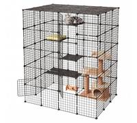 VEVOR Cage Chat Intérieur 5 Niveaux 139,7x104,1x175,2 cm Enclos Chat Noir, pour 2 à 3 Chats, Petits Animaux de Compagnie, Grand Espace de Jeu Modulable, avec Fil Métal, 5 Portes, Connecteurs Renforcés