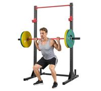 VEVOR Cage de Musculation Multifonctionnelle, Rack à Squats avec 28 Crochets en J Réglables, Station de Musculation pour Squat Développé Couché Tractions Fitness Gym Domicile, avec Accessoires