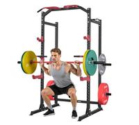 VEVOR Cage de Musculation Multifonctionnelle, Rack à Squats avec Hauteur Réglable, Station de Musculation pour Développé Couché Tractions Dips Gym Domicile, avec Crochets en J et Autres Accessoires