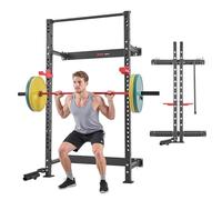 VEVOR Cage de Musculation Pliable, Rack à Squats Fixation Murale, Équipement de Musculation Multifonctionnel pour Gym Domicile, avec Pivot pour Barre, Crochets en J Réglables et Barre de Traction