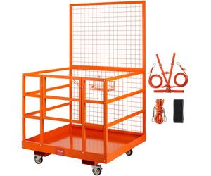 VEVOR Cage de Sécurité Chariots Élévateurs Capacité 635 kg Nacelle Plate-forme de Travail 114,3x109,2x203,2 cm Harnais Sécurité Verrou Drainage Roues Panier Outils Antidérapant pour Travaux en Hauteur