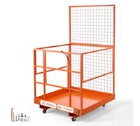VEVOR Cage de Sécurité pour Chariot Élévateur 1225x1148 mm, Plate-forme de Travail Charge Max. 635,03 kg, pour Travaux en Hauteur, Nacelle Démontable avec 4 Roulettes, Verrou et Trou de Drainage