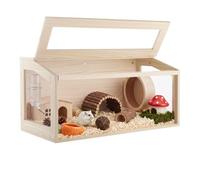 VEVOR Cage Hamster 81x41x41 cm 0,33 m² Habitat Rongeurs en Bois Vue 270° pour Gerbille, Cochon d'Inde, Petit Animal, avec Toit Ouvrant, Panneaux en Acrylique Transparent Résistants aux Morsures