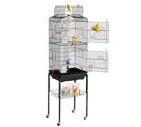 VEVOR Cage Oiseau 45,7 x 35,5 x 151 cm, Grande Cage Oiseaux en Métal avec Support Roulant, Plateau Détachable, Perchoirs, Mangeoires, Jouet, pour Oiseaux d'amour, Perroquets, Perruches, Calopsittes
