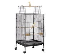 VEVOR Cage Oiseau 46x46x77 cm Volière Oiseaux Toit Plat Ouvert Cage Perroquet sur Pied Roues pour Mésange Bleue Calopsitte Canari Perruche Ondulée Conure, avec Perchoirs Plateau Coulissant Mangeoires