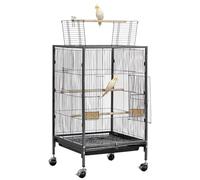 VEVOR Cage Oiseau 46x46x77 cm Volière Oiseaux Toit Plat Ouvert Cage Perroquet sur Pied Roues pour Mésange Bleue Calopsitte Canari Perruche Ondulée Conure, avec Perchoirs Plateau Coulissant Mangeoires