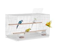 VEVOR Cage Oiseau 760 x 460 x 455 mm, Petite Cage Oiseaux en Métal Robuste avec Perchoirs, Tasse d'Alimentation, pour Oiseaux en Voyage, Perroquet, Canaris, Inséparables, Calopsittes, Perruches, Blanc