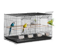 VEVOR Cage Oiseau 760 x 465 x 465 mm, Petite Cage Oiseaux Métal avec Séparateur, Perchoirs, Tasse d'Alimentation, pour Oiseaux en Voyage, Perroquet, Canaris, Inséparables, Calopsittes, Perruches, Noir