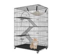 VEVOR Cage pour Chat 4 Niveaux Grande Cage sur roulettes Verrouillables Pivotant 360° 90x60x133 cm Enclos en Fer Intérieur Amovible 3 Échelles 1 Hamac pour 1-3 Chats Petits Animaux Lapins Hamsters
