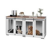 VEVOR Cage pour Chien 1800x600x861 mm Meuble Cage Chien Bois Intérieur Multi-usage, Double Porte Coulissante, Plateau Amovible, Table Appoint pour Chiens Taille Petite, Moyenne, Grande, Marron & Blanc