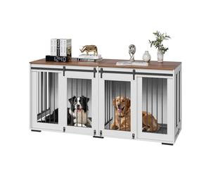 VEVOR Cage pour Chien 1800x600x861 mm Meuble Cage Chien Bois Intérieur Multi-usage, Double Porte Coulissante, Plateau Amovible, Table Appoint pour Chiens Taille Petite, Moyenne, Grande, Marron & Blanc